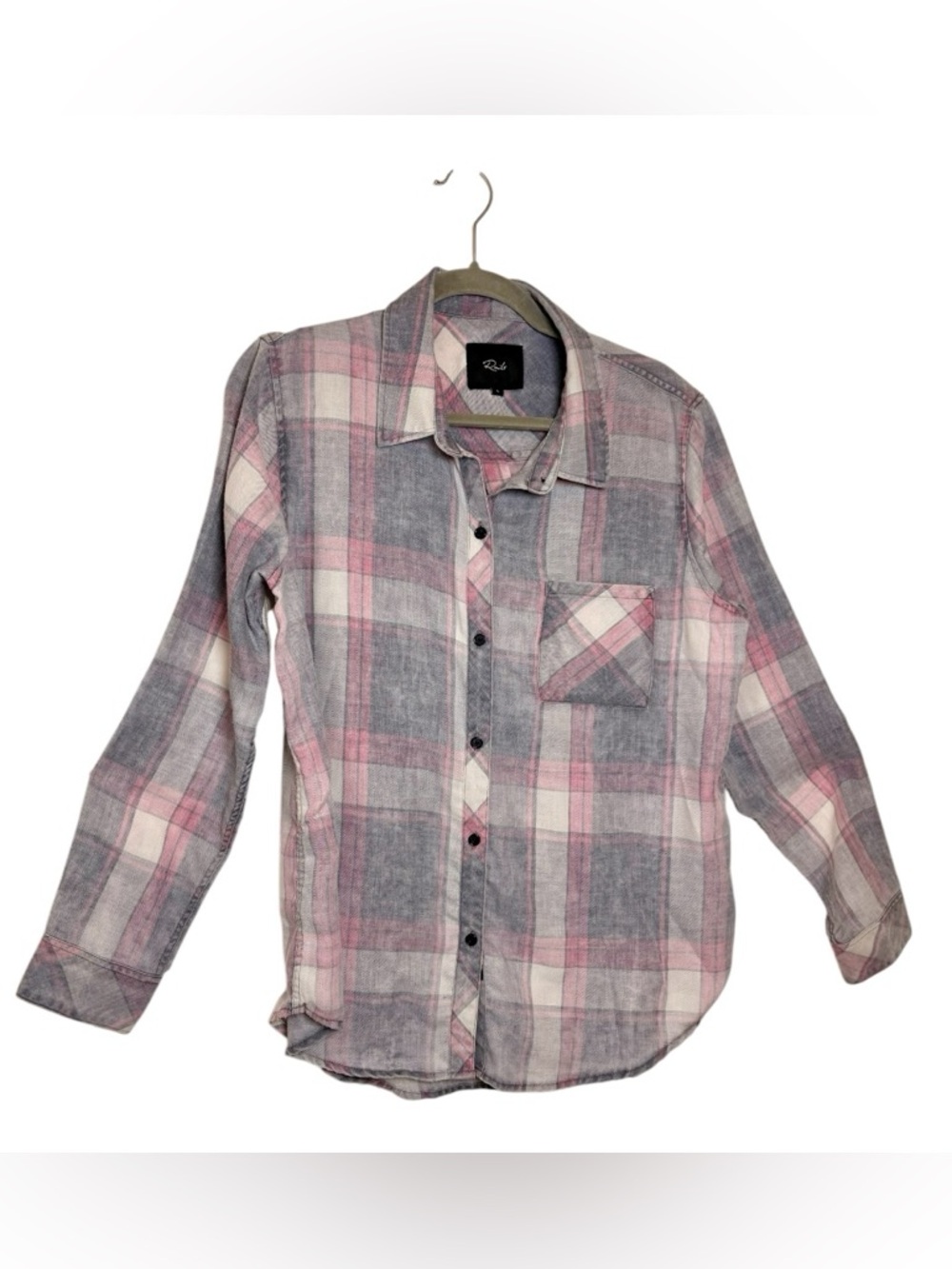 Rails Pink Gray Plaid Button Down Shirt Casual Super Soft Large